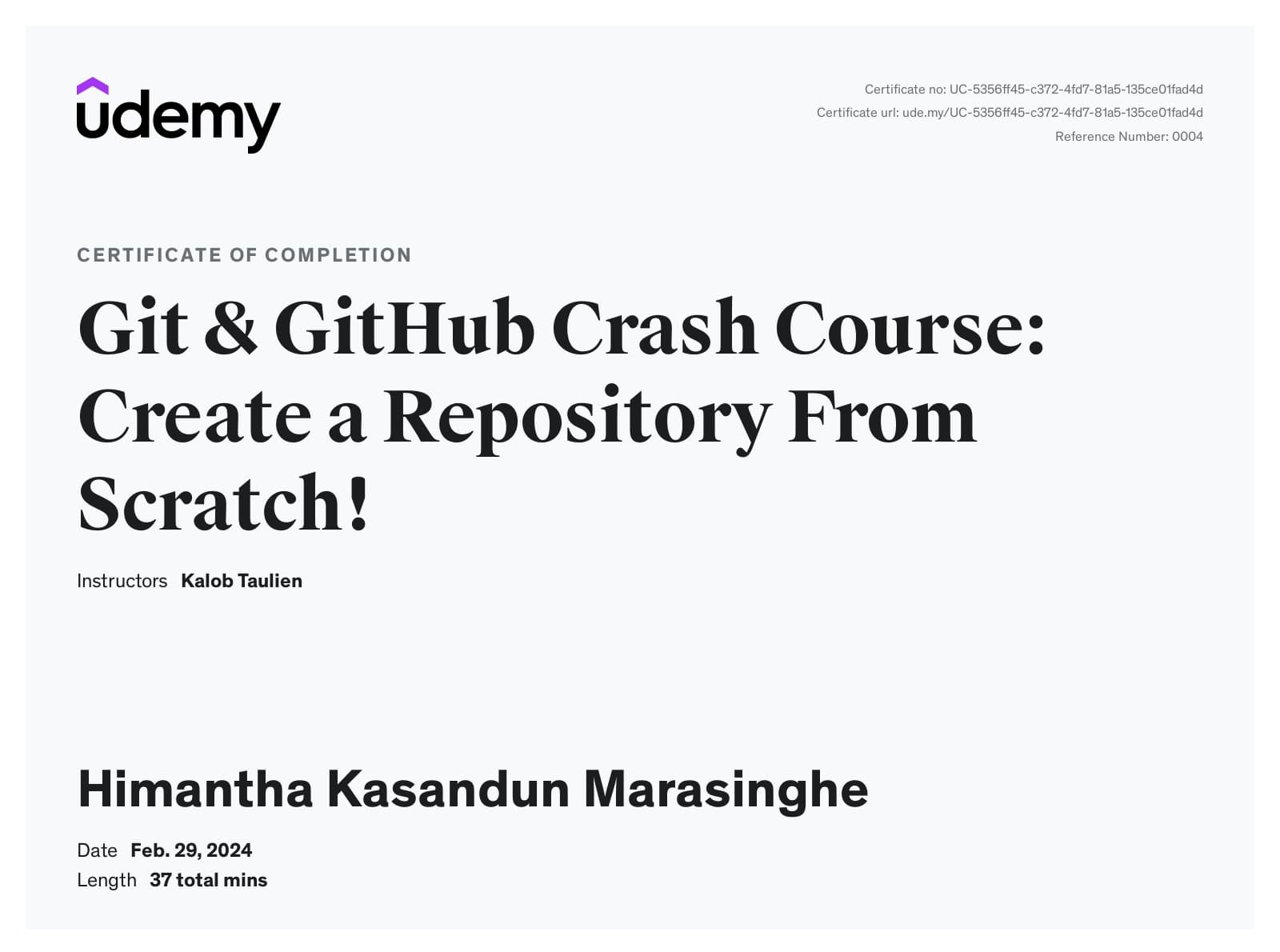 Git & GitHub Crash Course - Udemy