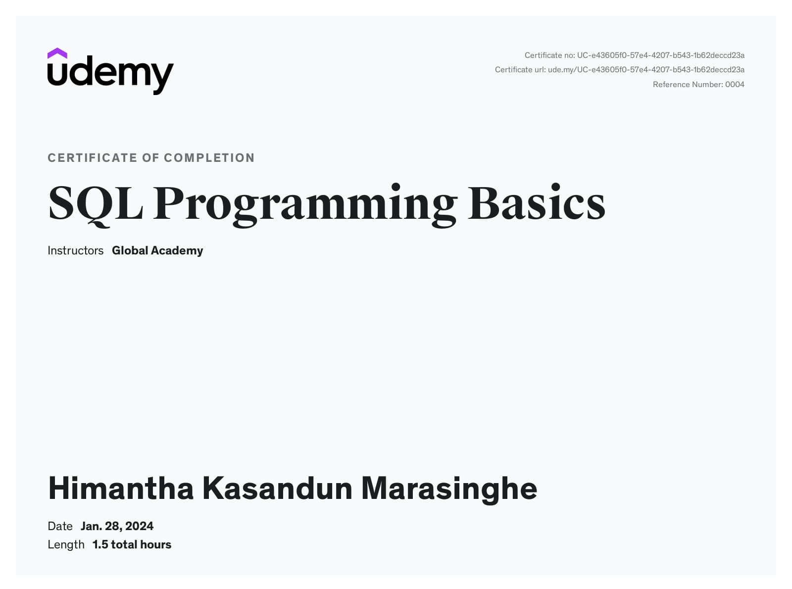 SQL Programming Basics - Udemy
